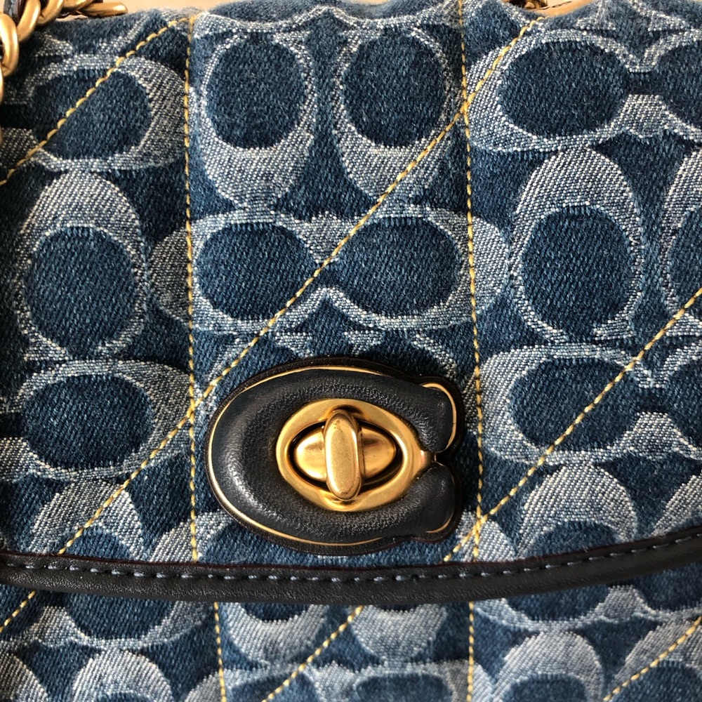 Coach Quilted Signature Denim Shoulder Bag with Chain Strap - Picture 2 of 7